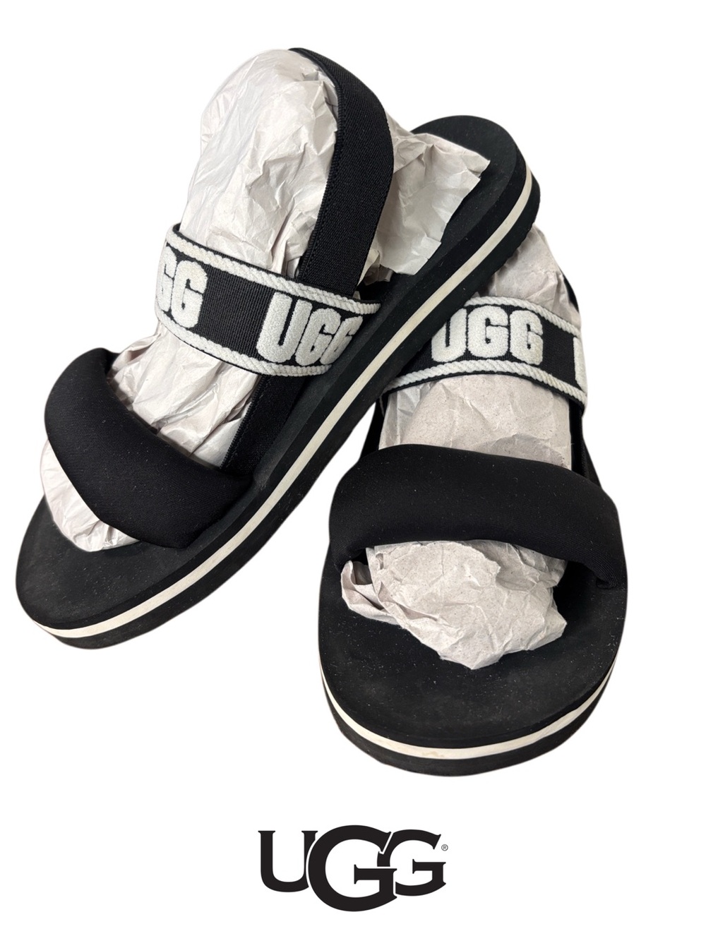 UGG Black and White Logo Strap Sandals- size 35 (EUC)